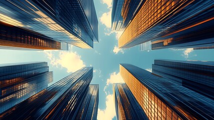 Poster - Modern Architectural Urban Skyscrapers Reaching for Clear Blue Sky : Generative AI