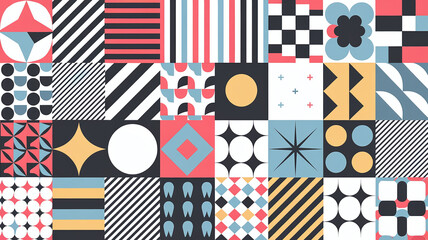 Aufkleber - A set of modern memphis pattern designs with trendy cover elements reflecting vibrant aesthetics and bold geometric shapes