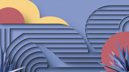 Poster - A serene and modern abstract landscape embracing soothing color palettes and geometric design elements