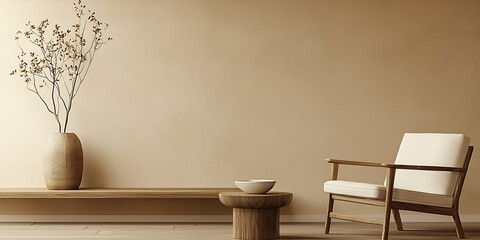 Poster - Serene Minimalist Living Space with Elegant Decor and Comfortable Seating : Generative AI