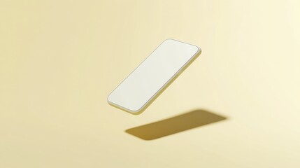 Poster - A minimalist smartphone hovers effortlessly in mid-air against a smooth yellow background, showcasing its modern design. The soft color adds a touch of elegance and simplicity to the composition.