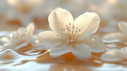 Poster - Exquisite white flower floating on gentle rippling water with a mesmerizing soft glow : Generative AI