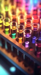 Poster - Array of Colorful Test Tubes with Liquid for Scientific Laboratory Research : Generative AI