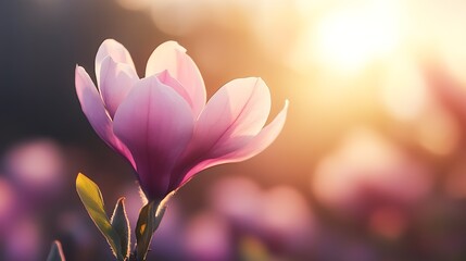 Poster - Majestic Pink Magnolia Flower in Soft Glowing Sunset Light : Generative AI