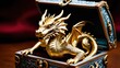 © TheStoodio - This artistic dragon sculpture, perched over a treasure box, offers a stunning centerpiece for fantasy decor or collector's shelves.