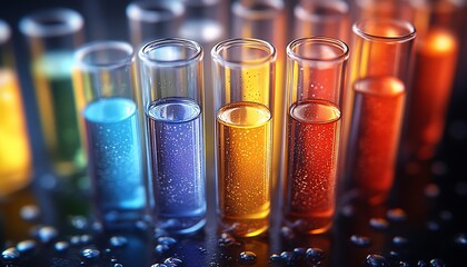 Poster - Vibrant Rainbow of Test Tubes Filled with Shimmering Solutions in Scientific Setting : Generative AI