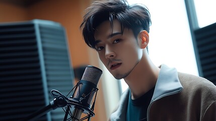 Aufkleber - Talented singer in state-of-the-art recording studio with microphone : Generative AI