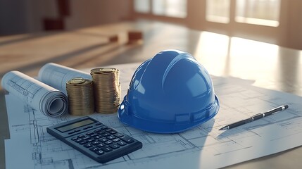 Poster - Construction Finance Planning with Helmet Coins and Blueprints : Generative AI