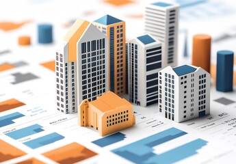Poster - Miniature Architectural Models Depicting Urban Cityscape with Statistical Graphs : Generative AI