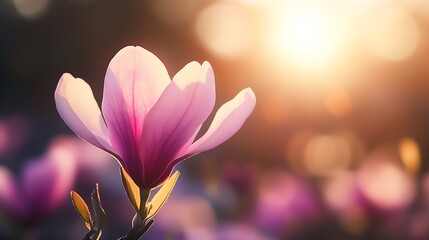 Canvas Print - Graceful magnolia blossom illuminating in the warm glow of sunrise : Generative AI