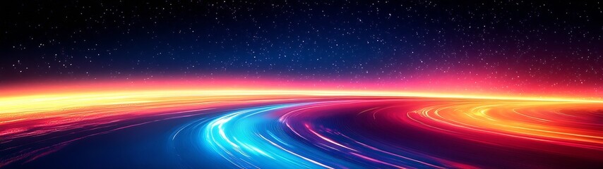 Aufkleber - Dynamic Neon Curved Roadway Under a Starry Night Sky : Generative AI