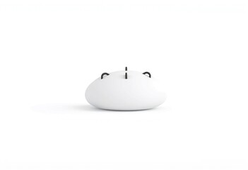 White ceramic object with two black handles on a white background.