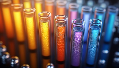 Poster - Close-up of Test Tubes with Sparkling Liquids in Modern Laboratory : Generative AI