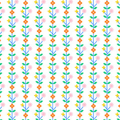 Wall Mural - Seamless pattern with flowers and leaves.Ivy repeat pattern.Colorful flowers isolated on white background.Vector graphic illustration.