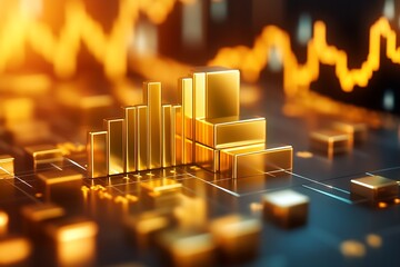 Aufkleber - Futuristic Financial Data Visualization with Golden Bar Graph and Stock Market Charts : Generative AI