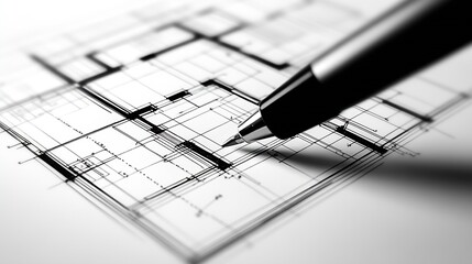 Aufkleber - Detailed Architectural Floor Plan with Precision Pen Focus on Modern Design Elements : Generative AI