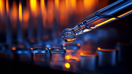 Poster - Close-up of a laboratory pipette dispensing liquid in a scientific research setting : Generative AI