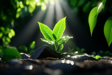 Poster - Hyper-realistic image of a forest with sunlight piercing through the canopy, illuminating intricate details of leaves and branches, capturing the vibrant life within a pantheistic worldview,