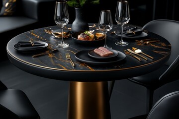 Poster - Minimalist depiction of a table set with fine dining utensils, symbolizing the refined pleasure of a gourmet meal in a clean, modern design, symbolizing simplicity and luxury