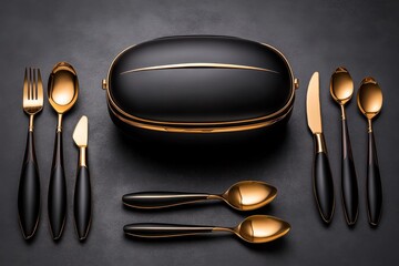 Poster - Minimalist depiction of a table set with fine dining utensils, symbolizing the refined pleasure of a gourmet meal in a clean, modern design, symbolizing simplicity and luxury