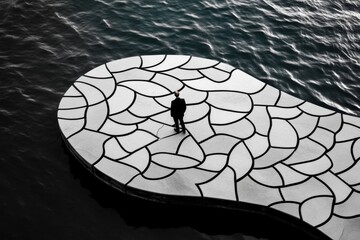 Aufkleber - Minimalist design of a lone figure surrounded by empty space, capturing the solipsistic feeling of isolation in a simple, geometric style, symbolizing simplicity and solitude
