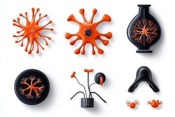 Poster - Minimalist design of a stem cell gradually transforming into various cell types like neurons, muscle, and skin cells, with clean, abstract shapes representing each stage of differentiation,