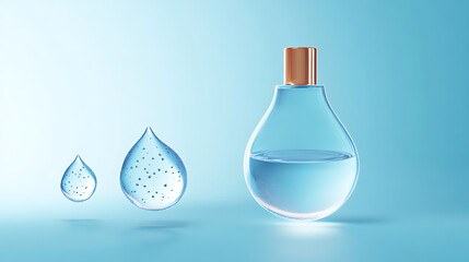 Cosmetic oil or cosmetic essence liquid drops on blue background. created with Generative AI technology