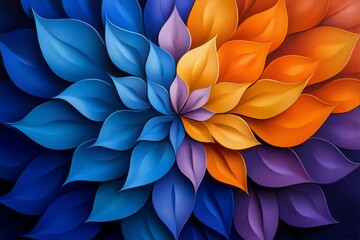 Poster - Simple geometric design of a flower blooming, with each petal representing aspects of life and the universe, capturing pantheistic reverence for natureâ€™s beauty, symbolizing growth and unity