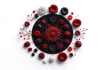 Leinwandbilder - Simple geometric design showing the stages of stem cell differentiation into red blood cells, skin cells, and neurons, highlighting the journey of cellular growth in a clean, abstract layout,