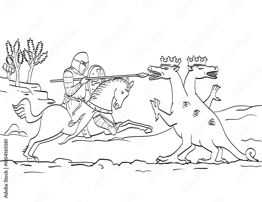 Line art drawing illustration of a knight or nobleman on horseback ...