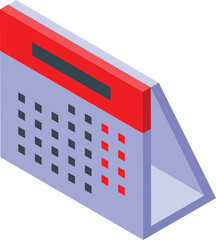 Poster - Desktop calendar showing weekends marked in red with blank header, isometric projection