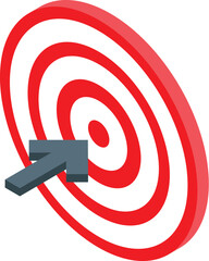 Poster - 3d arrow pointing center of red and white target representing reaching goal, achievement, and success