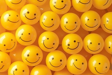 a pile of yellow balls with smiley faces