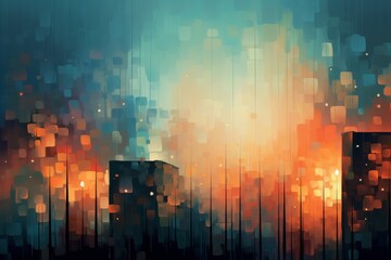 Poster - Artistic background of abstract urban landscape featuring mosaic texture of lights and shadows