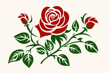 Poster - Stylish red flower silhouette with delicate pale green leaves on a bright white background