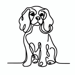 Continuous line silhouette of a cavalier king charles spaniel dog outline vector illustration