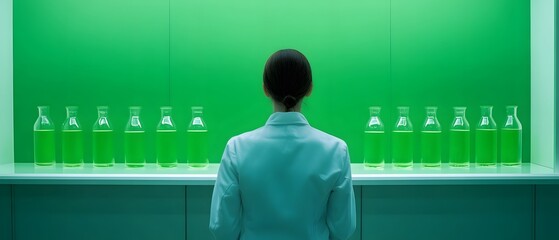 Poster - Scientist Analyzing Green Liquid in Laboratory Environment