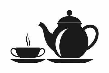 Minimalist teapot with tea cup icon silhouette vector illustration on white background