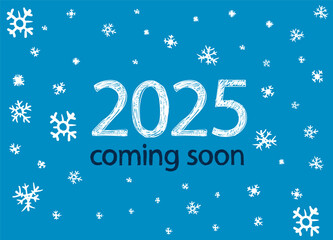 Poster - Happy 2025 year greeting card. Vector doodle elements