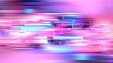 Poster - An abstract digital glitch effect with neon pink, purple, and cyan, creating a futuristic aesthetic.