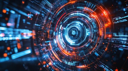 Aufkleber - A futuristic digital tunnel with glowing circuits and data streams, symbolizing technology and connectivity.