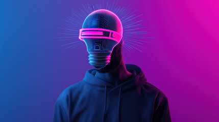 Poster - glowing light bulb head symbolizes creativity and innovation in digital world