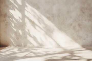 Poster - Minimalistic background design for product displays. Interaction of light and shadow on a soft beige textured wall