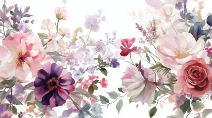 Poster - A delicate floral pattern in pastel shades, with watercolor-style flowers scattered on a soft background
