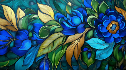 Poster - A vibrant close-up of peacock feathers showcasing rich blues, greens, and golds in intricate detail