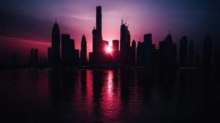 Poster - A black silhouette of a city skyline against a simple, gradient sky, creating a sleek look.