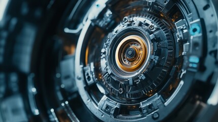 Poster - A close-up of a complex mechanical component showcasing intricate design and engineering.