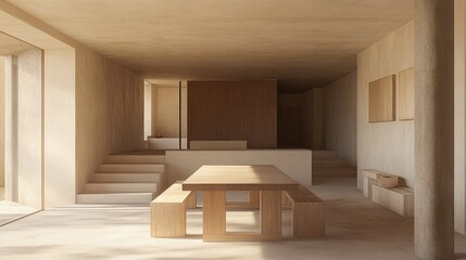 Aufkleber - Modern Minimalist Interior with Wood Elements