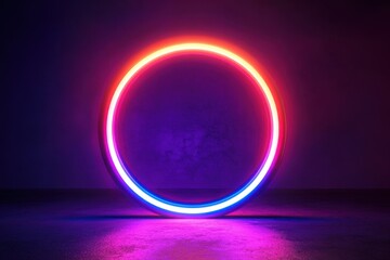 Poster - Glowing neon circle radiates brightly on a dim background, creating a vibrant and modern atmosphere