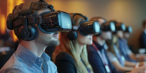 Aufkleber - Man Wearing Virtual Reality Headset With Headphones
